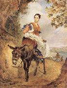 Karl Briullov Portrait of countess olga fersen riding a donkey Spain oil painting artist